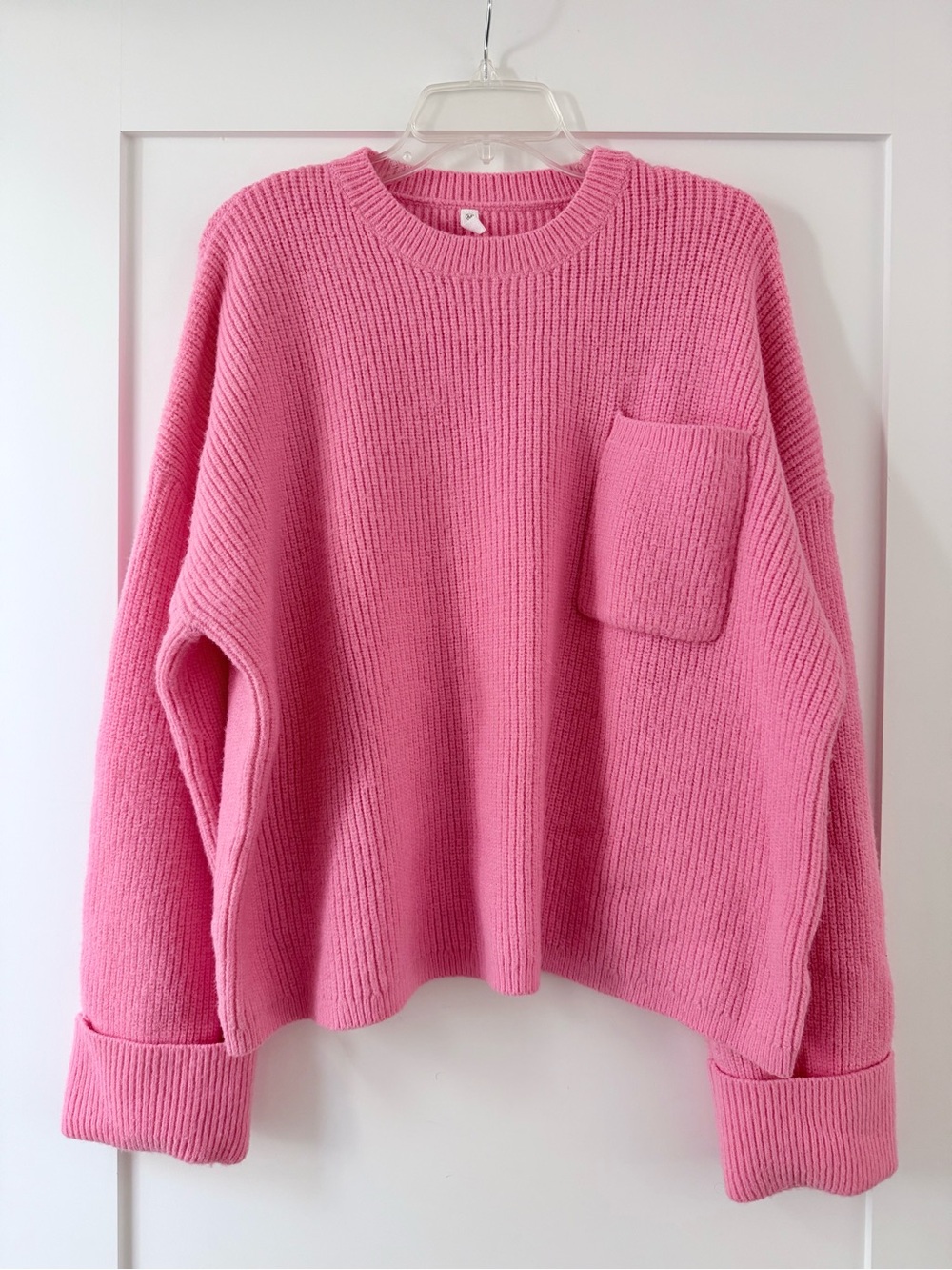Wishlist Bubblegum Pink Oversized Baggy Ribbed Knit Pocket Front Sweater Medium